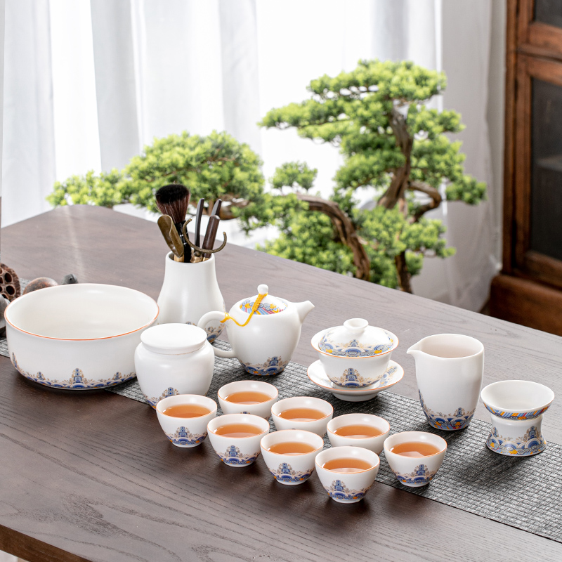 The flute ceramic kung fu tea set domestic tea cups lid bowl of tea accessories receive a visitor The whole office