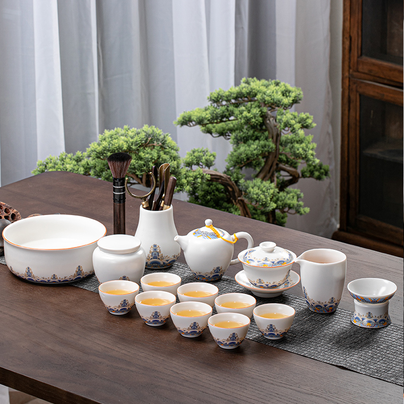 The flute ceramic kung fu tea set domestic tea cups lid bowl of tea accessories receive a visitor The whole office