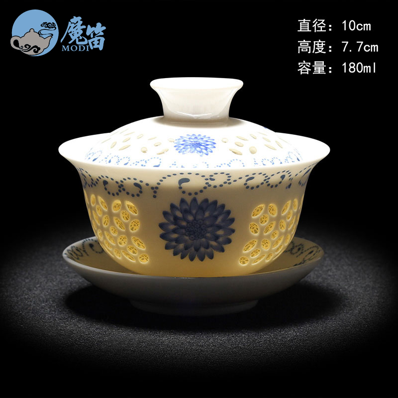 The flute pure manual only three tureen large tea cups white porcelain ceramic household jingdezhen blue and white porcelain tea bowl