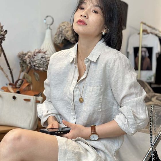 Pure Y~Multi-color closed eyes, light, comfortable and relaxing linen lapel long-sleeved shirt for women, summer loose top
Pure Y~Multi-color closed eyes, light, comfortable and relaxing linen lapel long-sleeved shirt for women, summer loose top