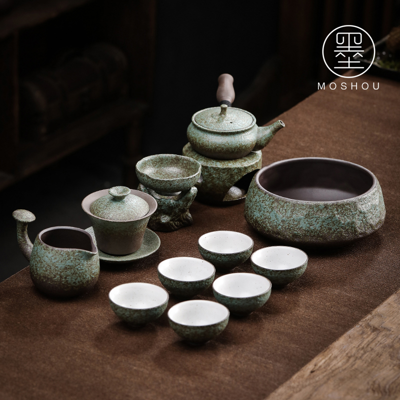 By Japanese kung fu tea set tea tray household contracted ceramic cups of a complete set of coarse pottery teapot tea set