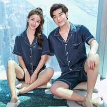 Couple pajamas womens summer ice silk 2021 new summer short sleeve mens silk home clothes two-piece suit