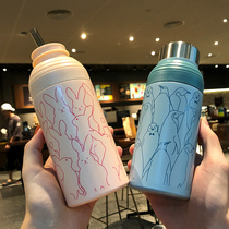 Straw thermos cup adult cute creative cute water Cup personality trend Net Red Girl heart Japanese portable kettle