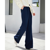 Heavy navy blue silk professional wide leg pants mopping pants female high waist temperament pants female 2020 new loose summer