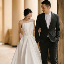 French satin simple light wedding photo shoot out gauze collar certificate small white dress retro photo photo small dress