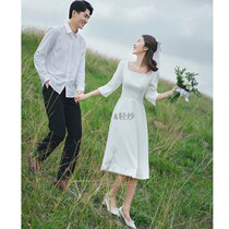 French Satin Light Wedding Bride Registration Certificate Travel Photography Small White Dress Engagement Small Dress Usually Wearable Dress