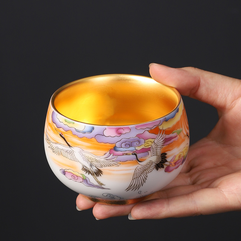 Dehua white porcelain suet jade master CPU high - grade gold cup single CPU personal special cups male lady jinzhan cup