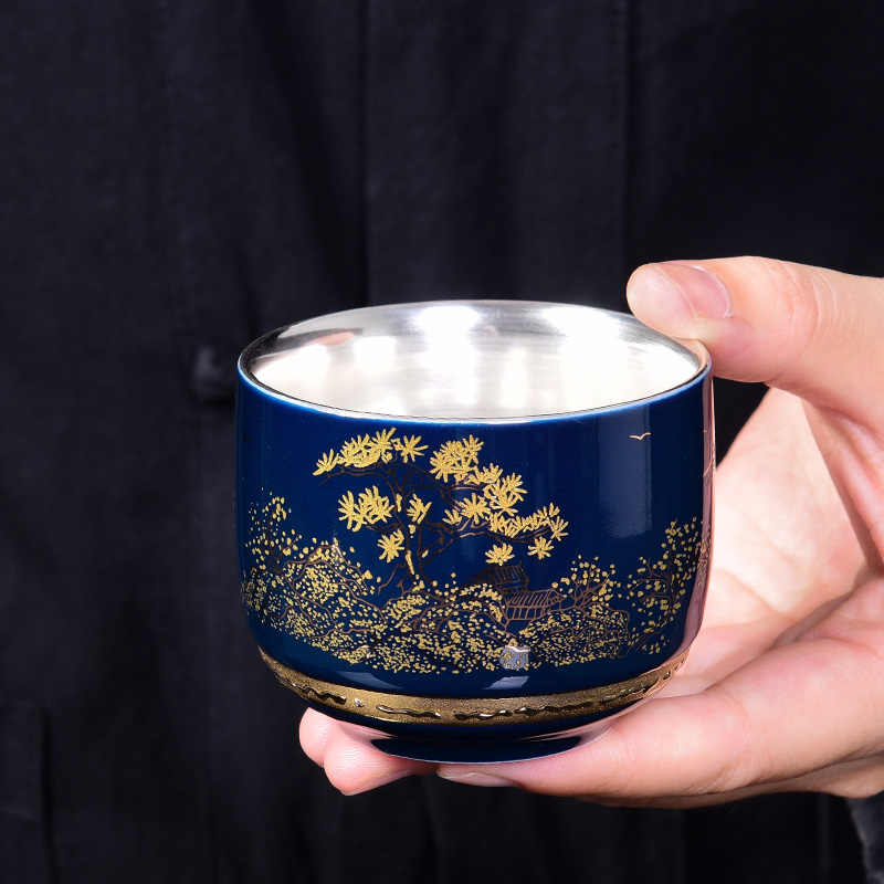 Jingdezhen ceramic up CPU getting kung fu - masters cup but small cups cup silver cup 999 sterling silver sample tea cup