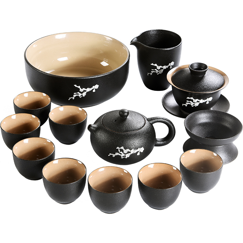 Japanese kung fu tea set of black suit household ceramics contracted tea tea cup lid to use the whole office