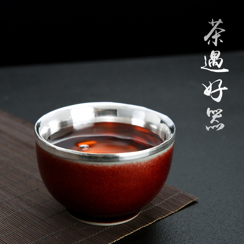 Jingdezhen ceramic checking silvering sterling silver 999 cups of tea cups kung fu tea masters cup sample tea cup