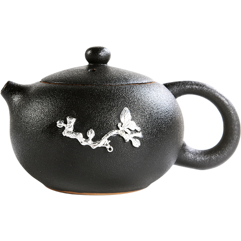 Japanese manual black pottery teapot single pot of ceramics with tin, xi shi pot of kung fu tea tea teapot coarse pottery