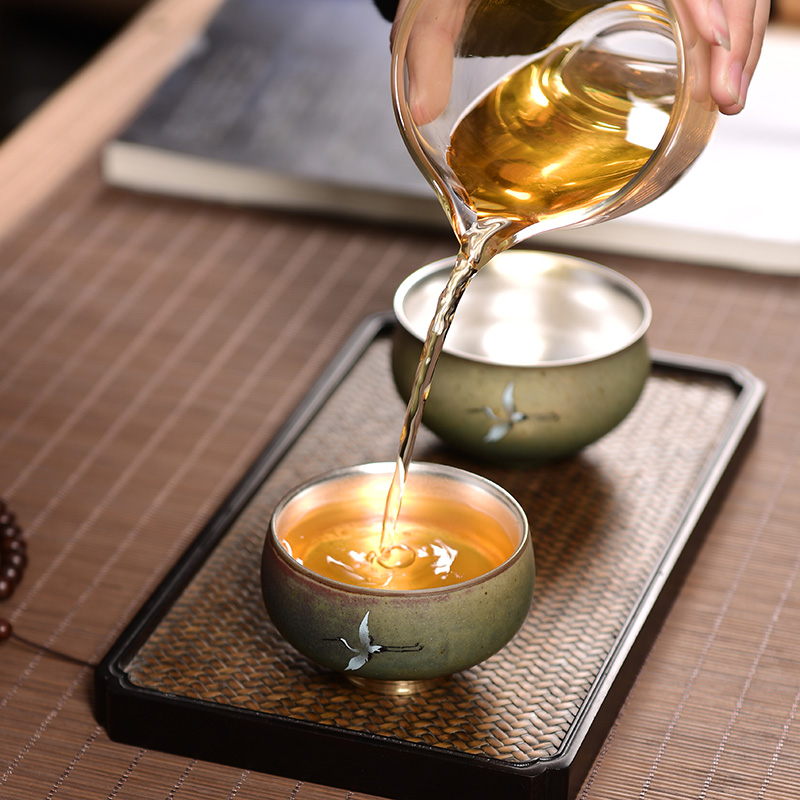 Ceramic coarse pottery hand - made tasted silver cup silver gilding kung fu tea tea cup master cup pure manual single cup sample tea cup