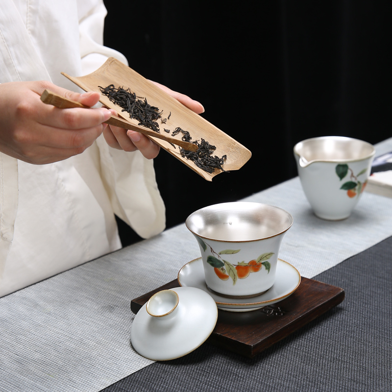 Jingdezhen your up ceramic coppering. As silver tea set 999 sterling silver suit household Japanese kung fu tea cup silver bowl