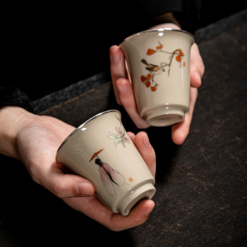 Jingdezhen hand - made ceramic silvering silver 999 eat all silver cups children cups single fragrance - smelling cup only