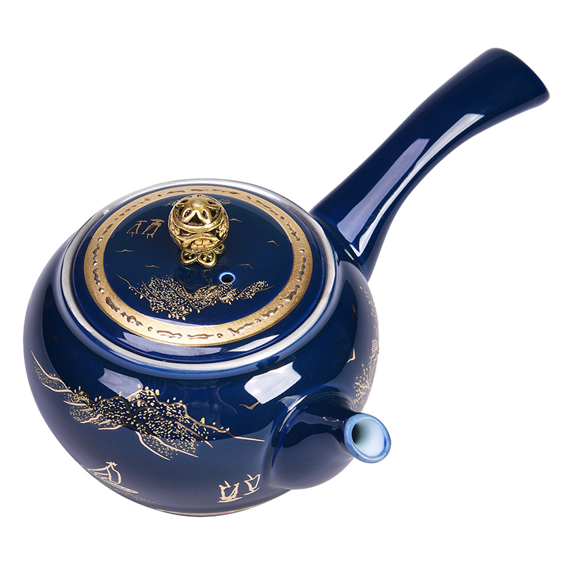 Jingdezhen tea set porcelain enamel silver teapot 999 sterling silver teapot side put the pot of pure manual kung fu suits for