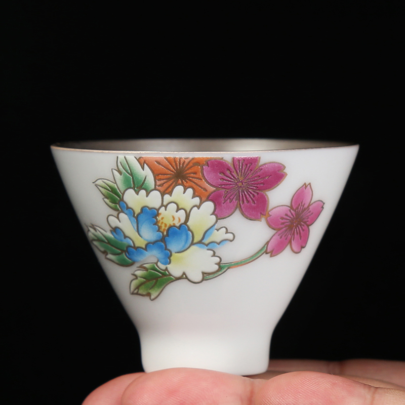 Ceramic silver cup 999 sterling silver master cup kung fu tea tea set manually coppering. As silver sample tea cup, hat to a cup of thin body