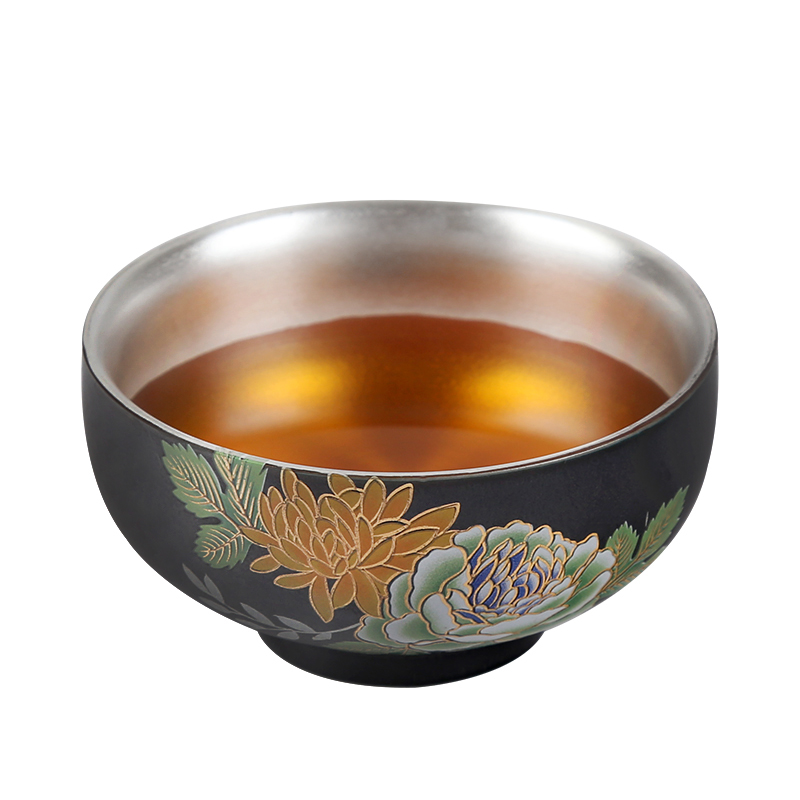 Sample tea cup silver cup ceramic tasted silver cup 999 sterling silver gilding kung fu tea tea cup master cup single cup home