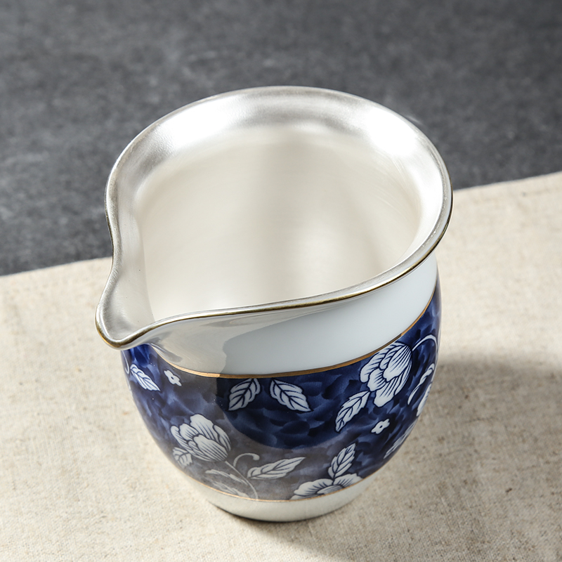 Jingdezhen blue and white porcelain fair silver cup 999 silver checking ceramic kung fu tea tea ware accessories tea sea