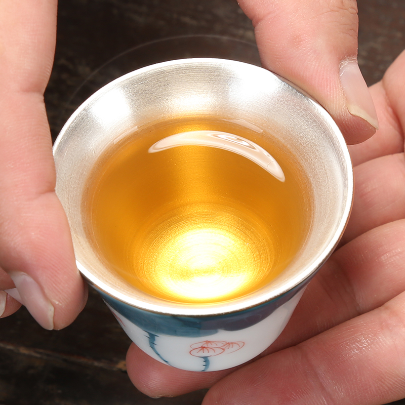 Jingdezhen ceramic hand - made silver cup silver kung fu tea set manually coppering. As the sample tea cup fragrance - smelling cup tea cups