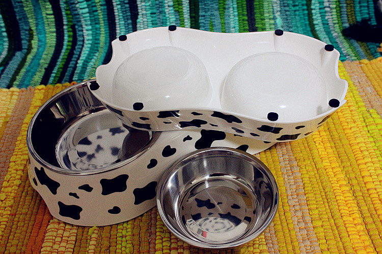 包邮狗碗狗食盆双排双层密胺不锈钢碗泰迪比熊食碗宠物碗狗狗饭碗_不