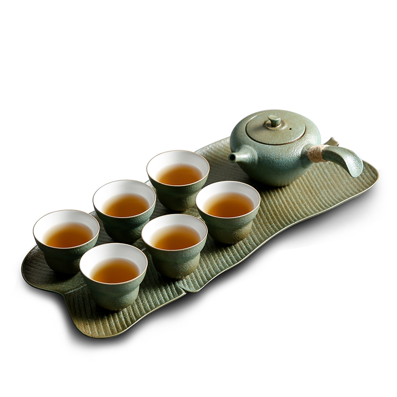 Bo yiu-chee coarse pottery banana leaf tea tray tea set ceramic household contracted dry teapot teacup tea gift sets