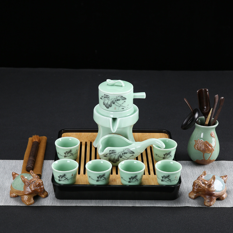 Celadon half automatic lazy ceramic stone mill home tea tea sets the teapot teacup tea tray tea pet accessories