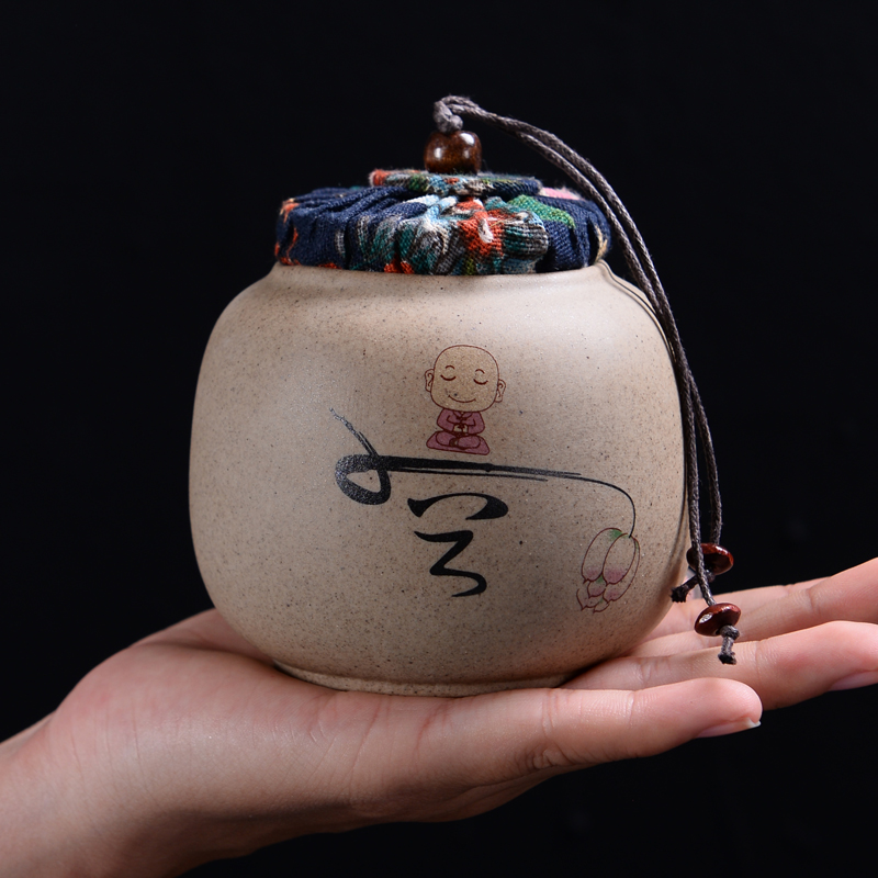 Caddy fixings ceramic mini portable small pot of pu 'er tea household moisture - proof seal pot with tea big yards