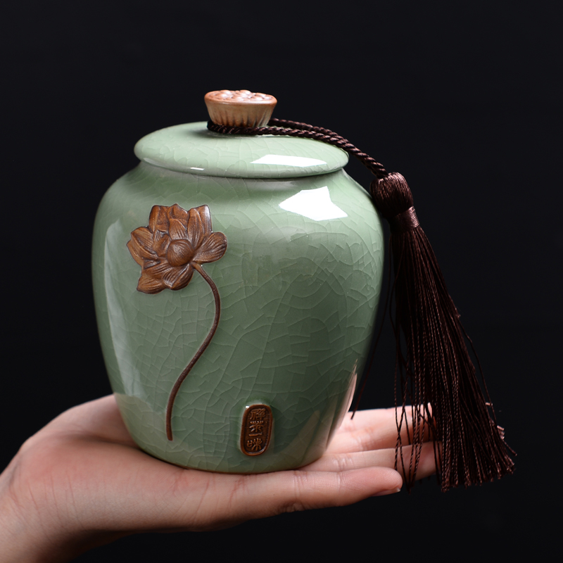 Elder brother up with ceramics pu 'er tea, green tea caddy fixings seal pot store fresh large half jins receives customization