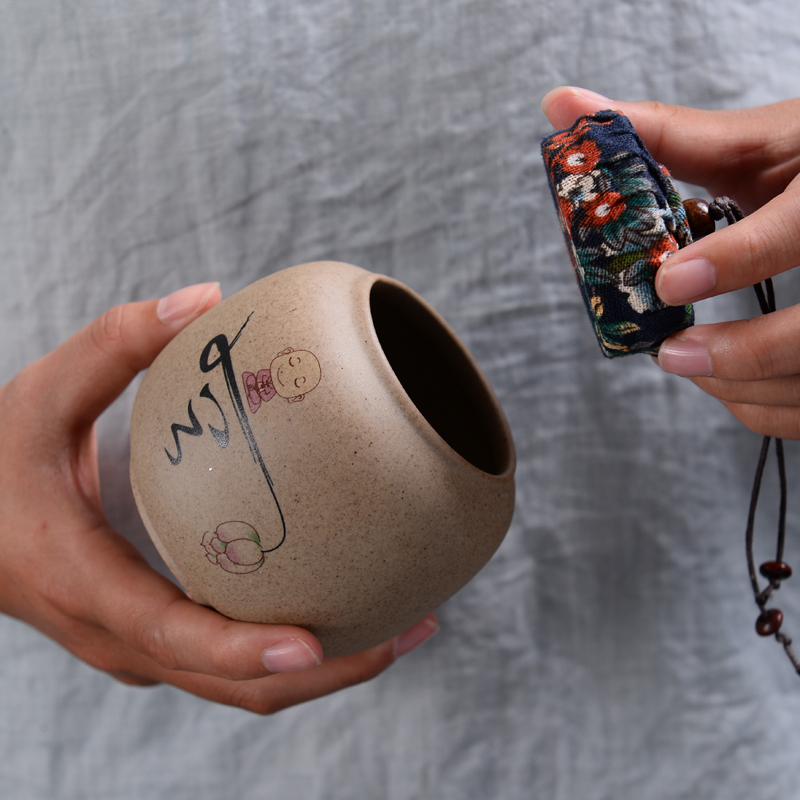 Caddy fixings ceramic mini portable small pot of pu 'er tea household moisture - proof seal pot with tea big yards