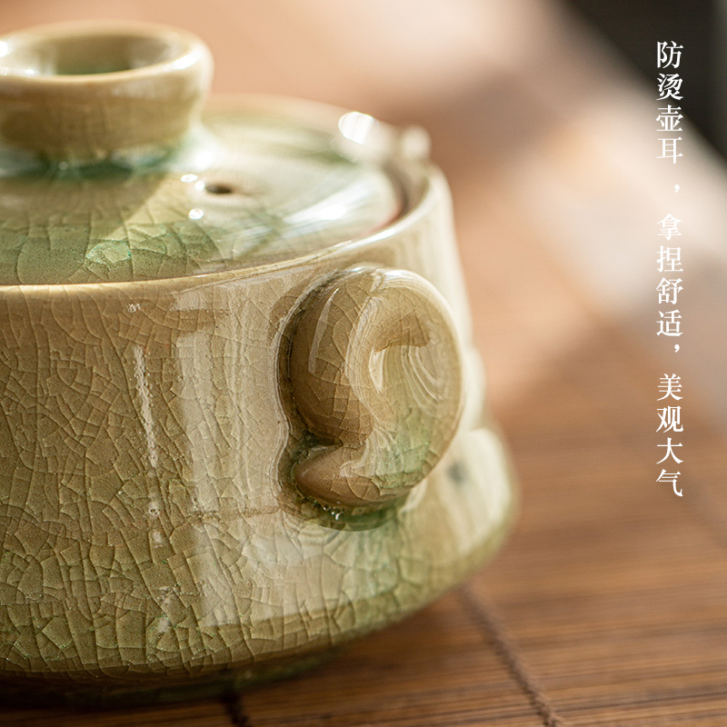 Jingdezhen hand - made lotus ice to crack the up ceramic manual hand grasp pot of tea bowl tea teapot single pot of household