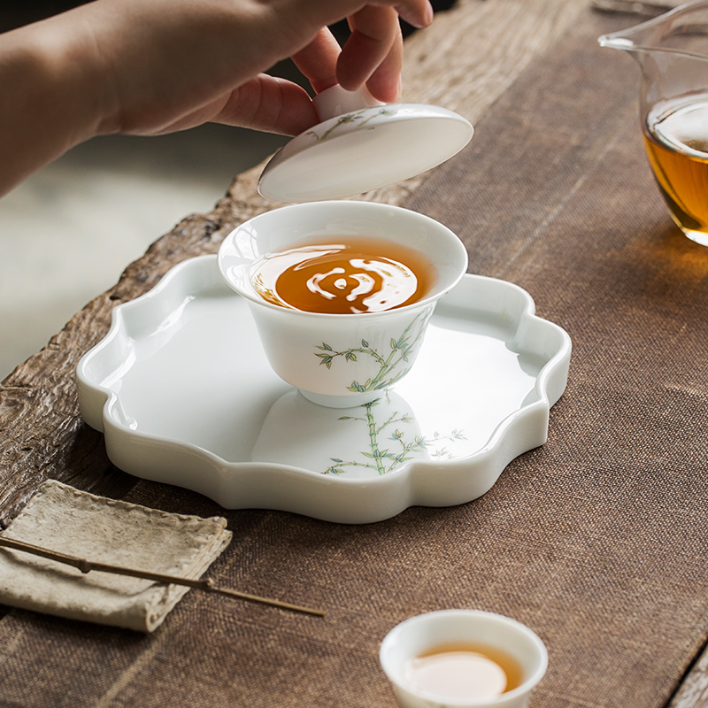 Jingdezhen sweet white porcelain pot of bearing dry bamboo table manually raise plate small pot manual creative tea accessories