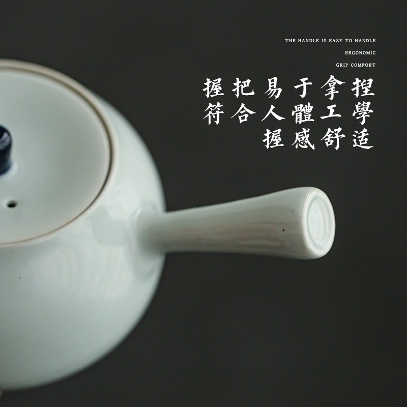 Earth story side put pot of kung fu tea tea contracted household modern Japanese ceramics jingdezhen blue and white porcelain