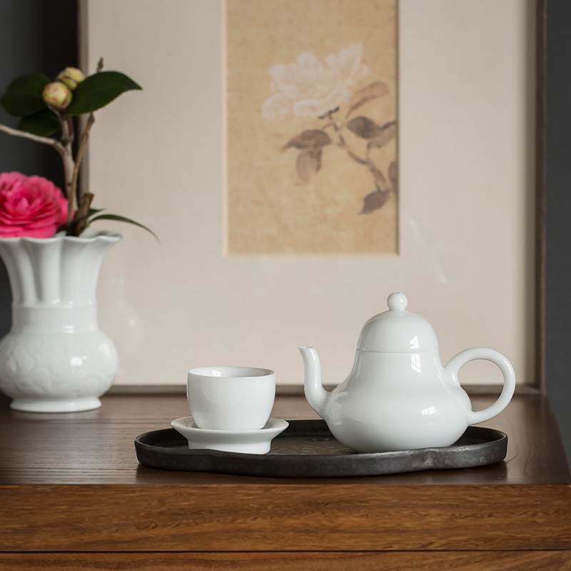 Jingdezhen, pavilion pot of sweet white glaze single pot hand thin foetus ceramic teapot white porcelain household kung fu tea set