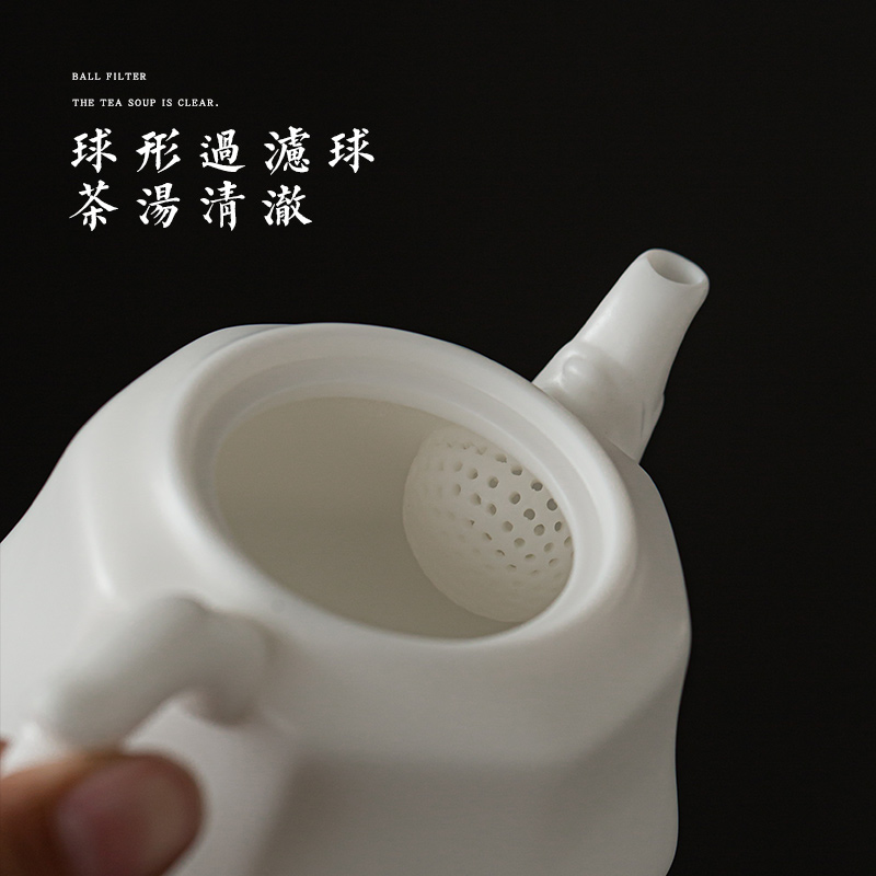 Dehua suet jade teapot white porcelain biscuit firing kung fu suit household ceramic pot of pure checking wishful pot