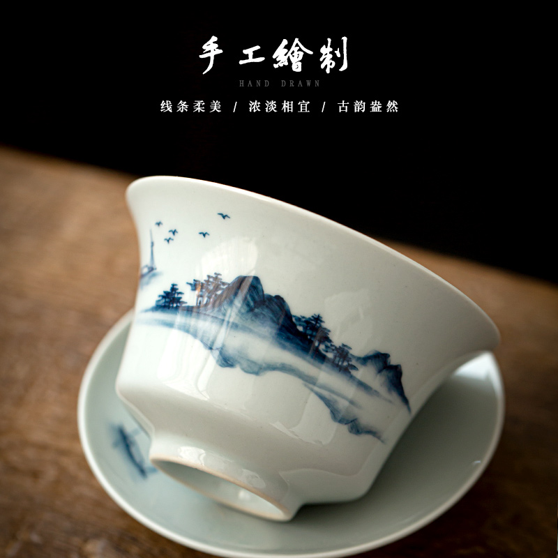Jingdezhen antique hand - made kung fu tea set suit household ceramic tureen tea cups contracted sitting room of a complete set of gift boxes