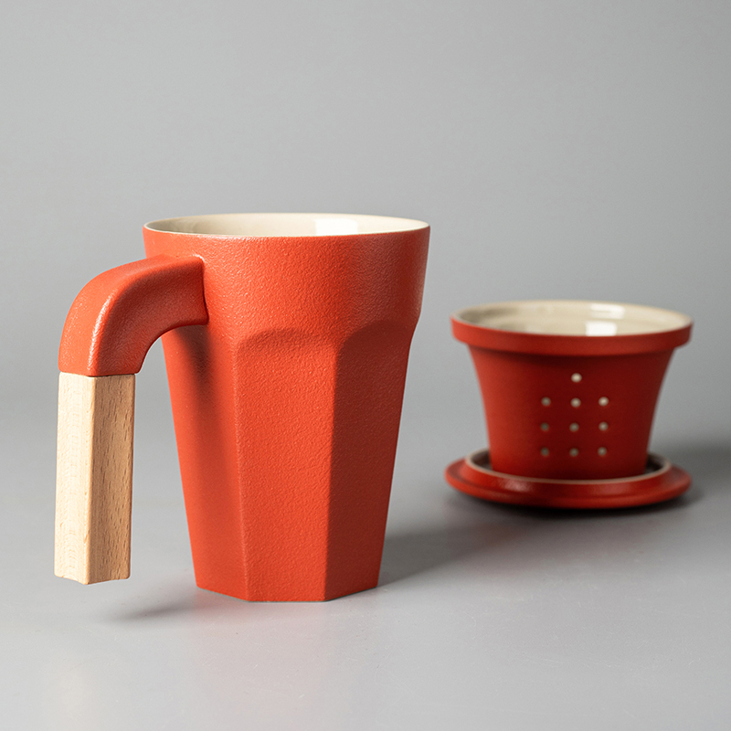 I swim red keller ceramic creative cup with cover spoon filtration tea cup set custom wedding