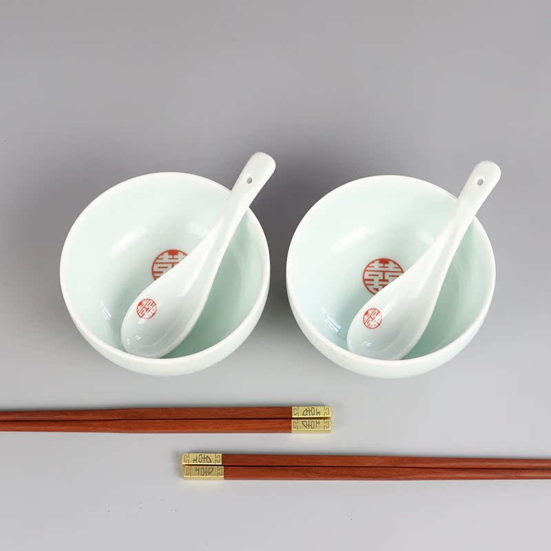 I swim a double happiness ceramic bowl shadow green happy character of bowl of wedding gift picking wedding reply ceramic bowl