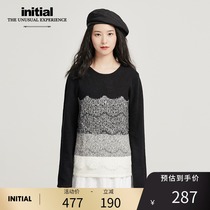 initial autumn and winter wear lace gradient sweater retro round neck knitted bottoming womens clothing
