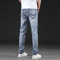 Hong Kong light blue jeans mens summer thin trendy brand all-match slim stretch mens pants straight casual long pants
