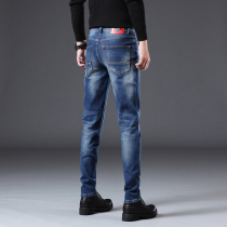 Hong Kong High-end Blue Jeans Mens Slim Straight Brand Joker Long Pants Spring and Autumn Casual Stretch Long Pants