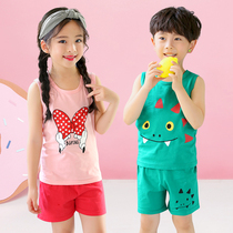 Childrens vest suit shorts pure cotton baby Summer Childrens girls summer childrens clothing boys sports two-piece thin