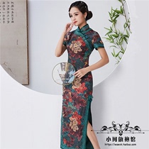 Messy floras with their eyes 2022 new heavy weights True silk mulberry silk qipao long style performance gown walking show