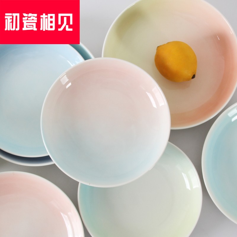 Porcelain meet each other at the beginning of the gradient creative steak ceramic plate tray household food dish dishes dumplings cake dish food dish