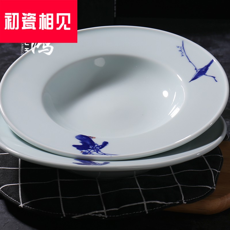 Porcelain meet each other at the beginning of creative household Japanese straw plate retro ceramic tableware large soup plate plate of 10 inch the depth