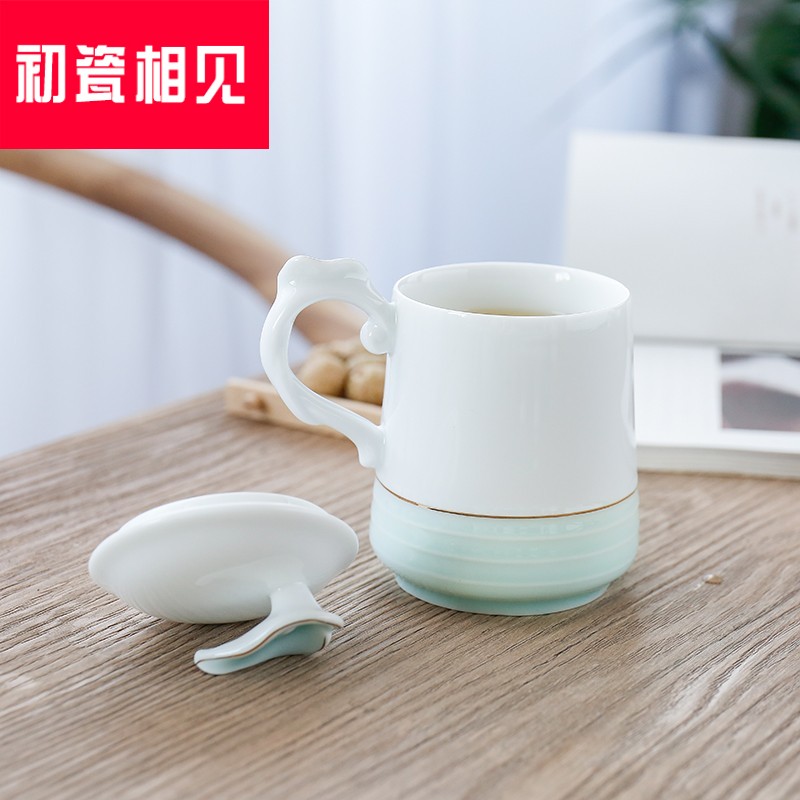 Porcelain meet each other in the early celadon ceramic cups with cover creative cup contracted household glass move couples cup for cup