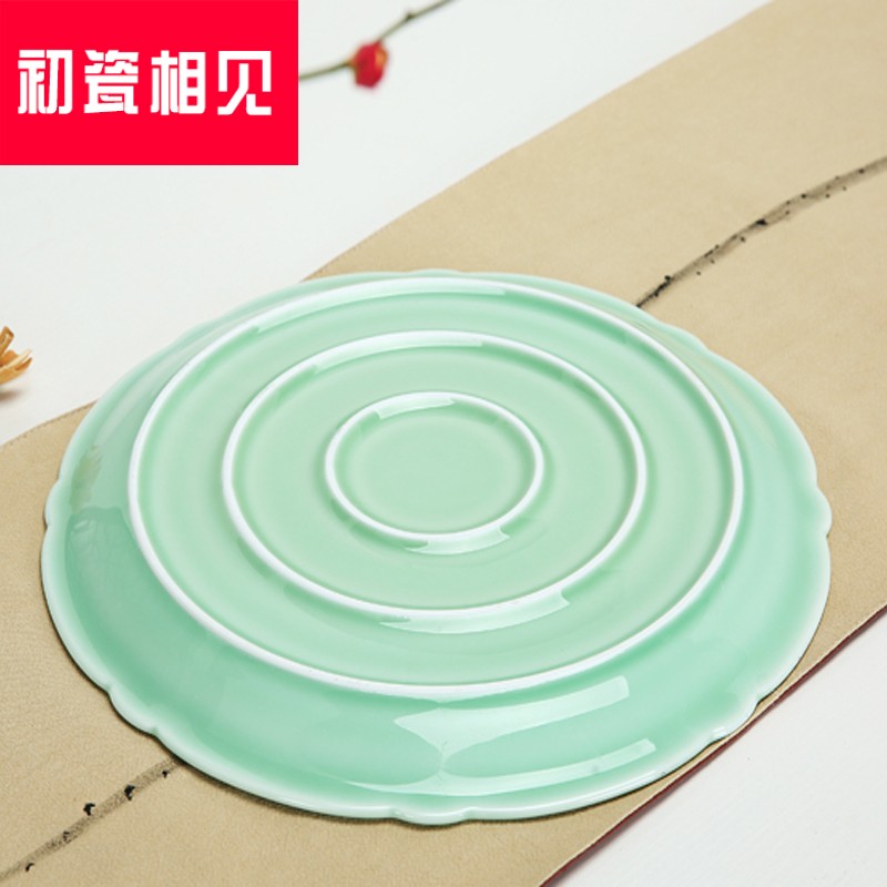 Early meet porcelain ceramic plate of wine wine tray celadon ground round creative plate fruit bowl flat