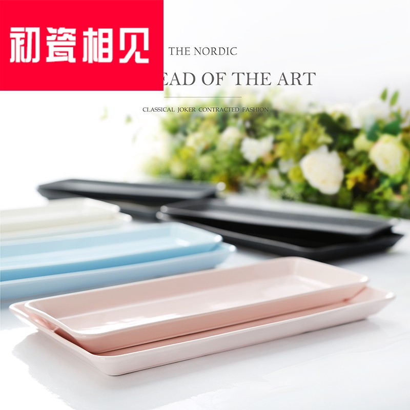 Porcelain meet each other at the beginning of glass plate tower tray rectangle household Nordic is wind network creative living room European - style red plate