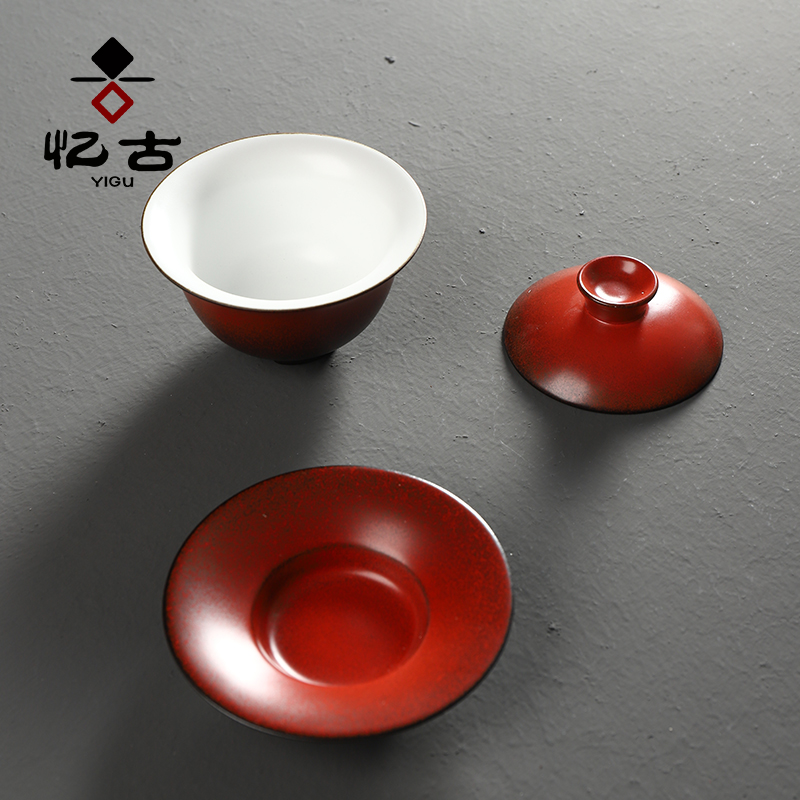 Have ancient tureen up kung fu tea set suit household ceramics worship bowl tea tureen way accessories three cups