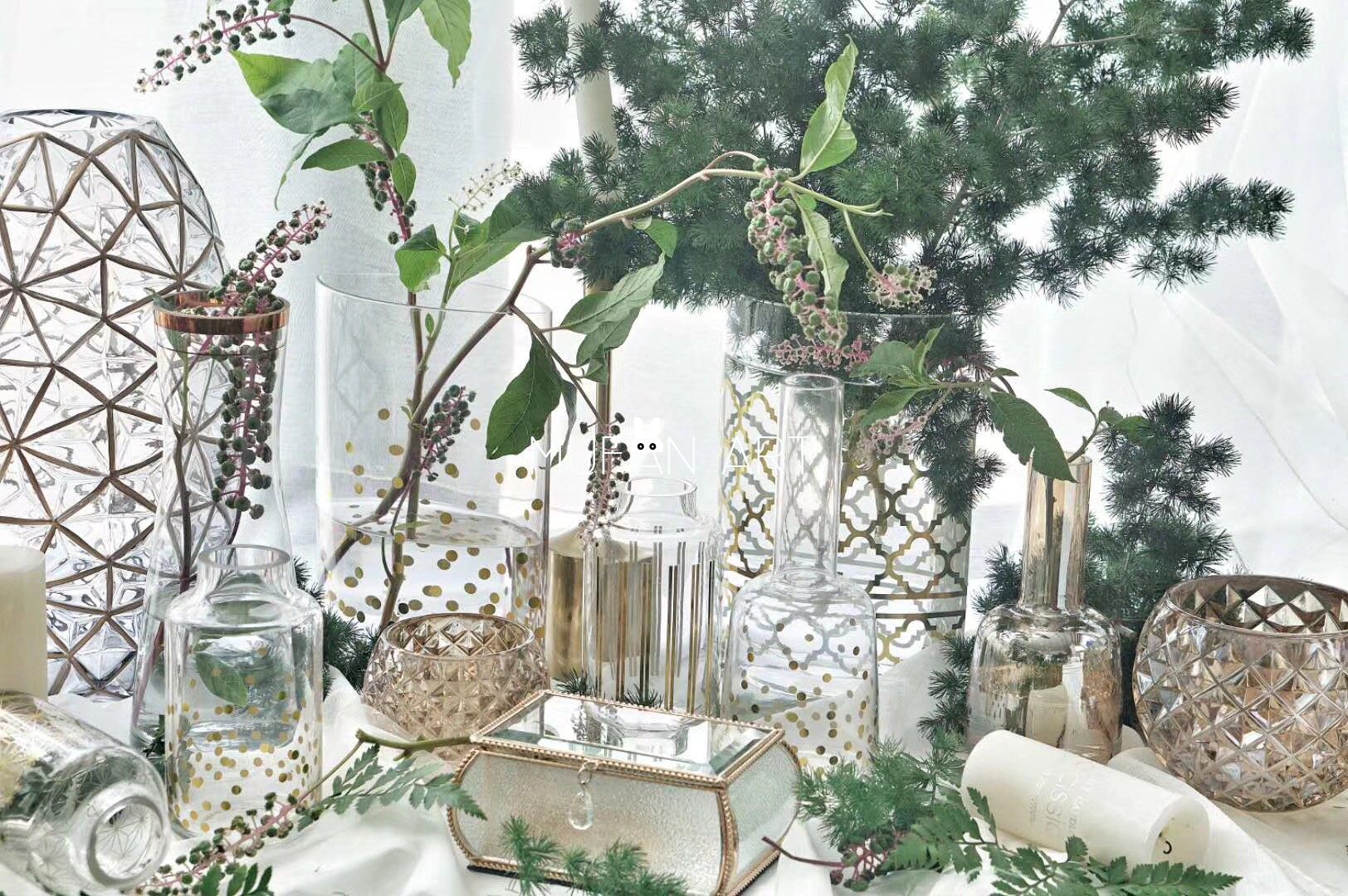 北欧透明玻璃一字花瓶口插花水培花器家居花店婚礼摆件一字