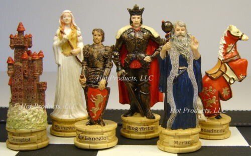 美国代购 国际象棋套装 中世纪亚瑟王造型黑色皮革棋盘 西洋棋